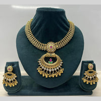 Rajwadi Collection Premium Pota Stone And Pearl Necklace Set