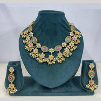 Rajwadi Collection Premium Pota Stone And Pearl Necklace Set