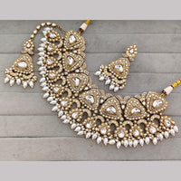 Rajwadi Collection Premium Pota Stone And Pearl Necklace Set