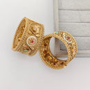 Rajwadi Collection Premium Pota Stone And Pearl Openable Bangles Set