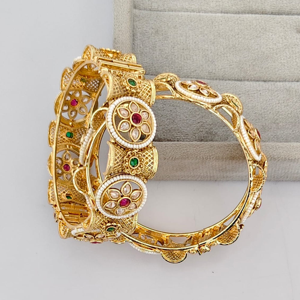 Rajwadi Collection Premium Pota Stone And Pearl Openable Bangles Set