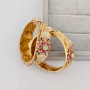 Rajwadi Collection Premium Pota Stone And Pearl Meenakari Openable Bangles Set