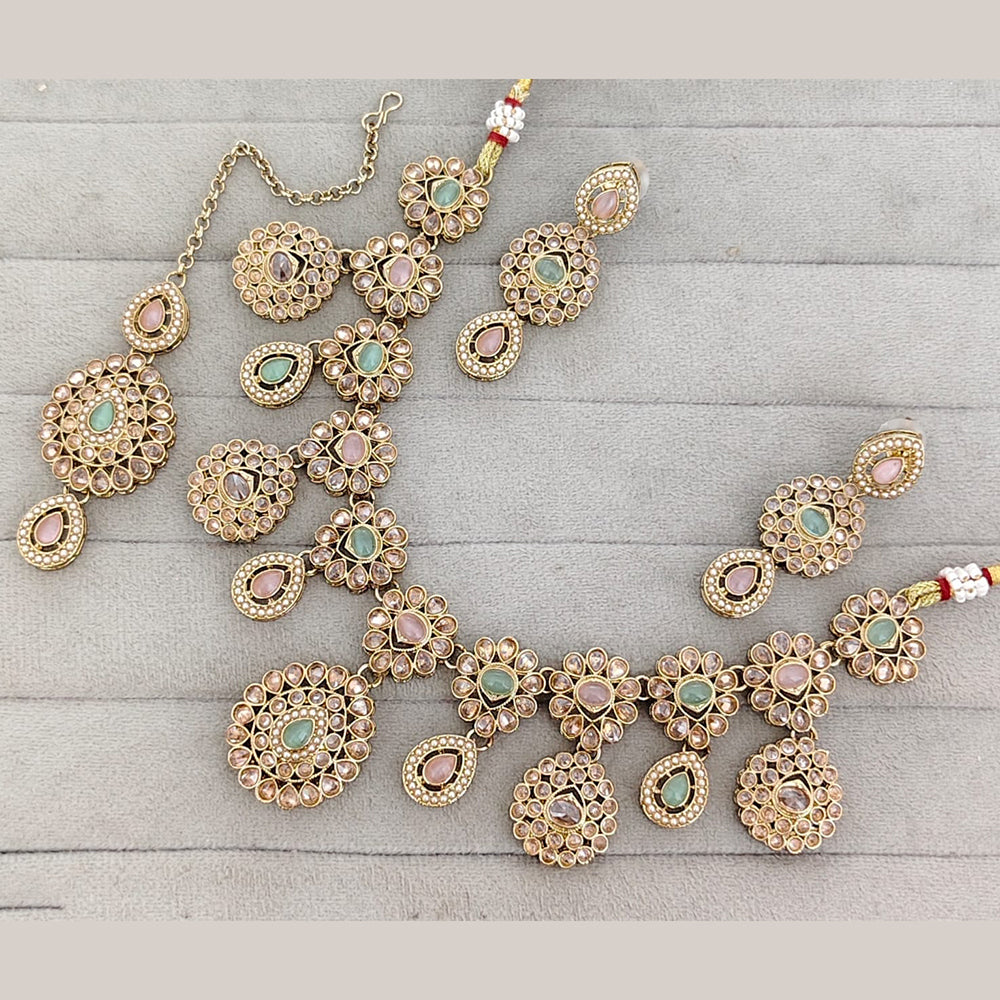 Rajwadi Collection Luxury Crystal Stone And Pearl Necklace Set