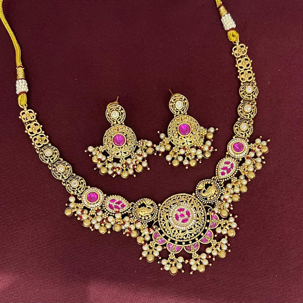 Rajwadi Collection Designer Pota Stone And Pearl Necklace Set