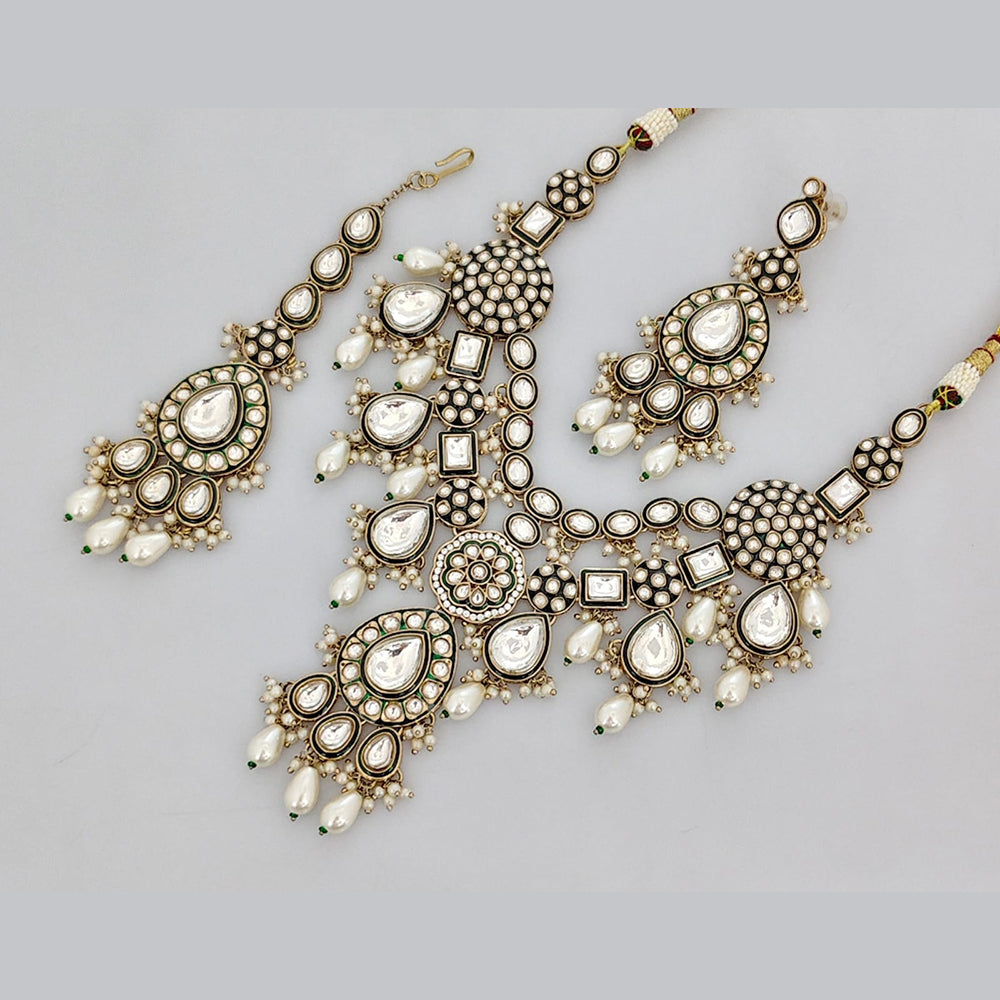 Rajwadi Collection Designer Pota Stone And Pearl Necklace Set