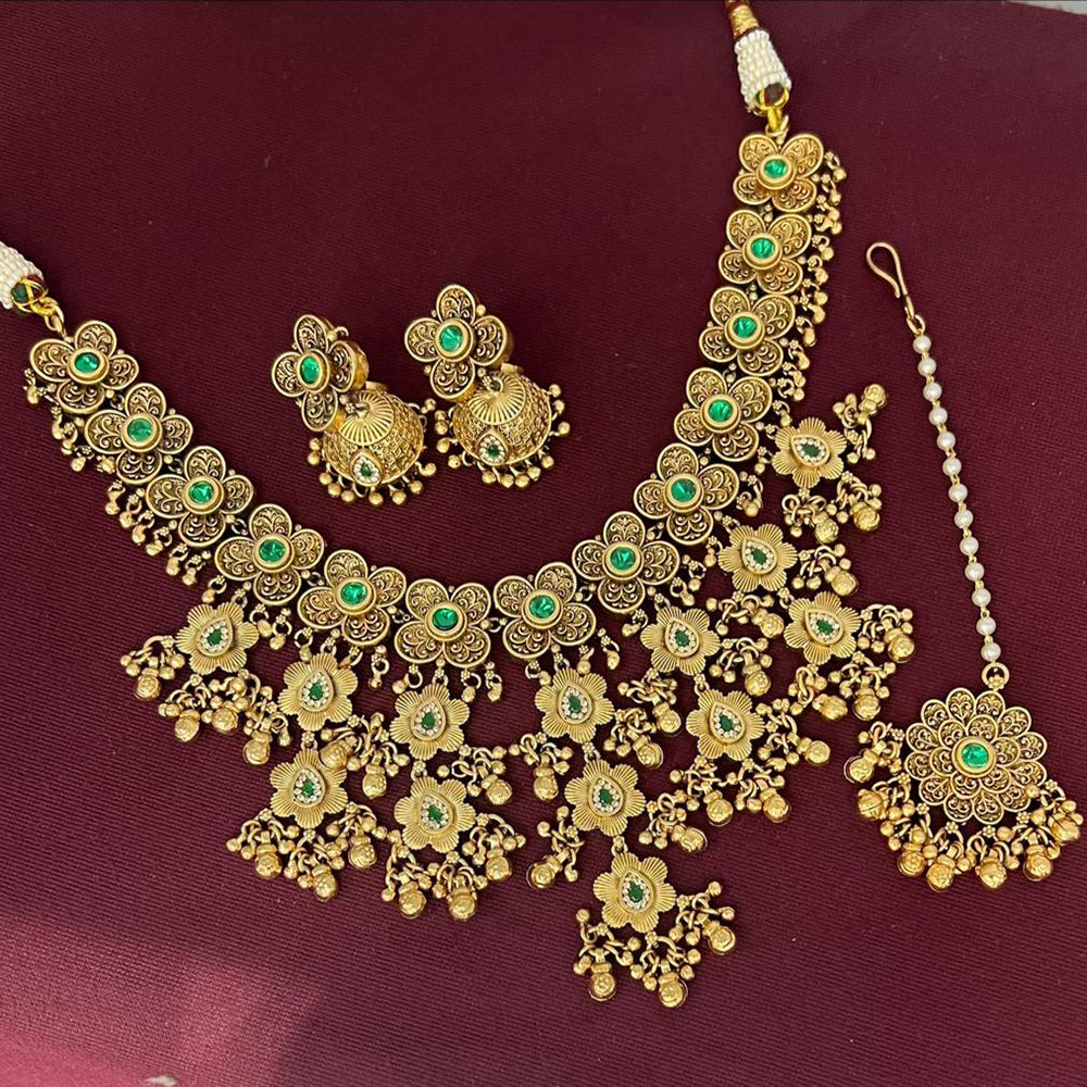 Rajwadi Collection Designer Pota Stone And Pearl Necklace Set