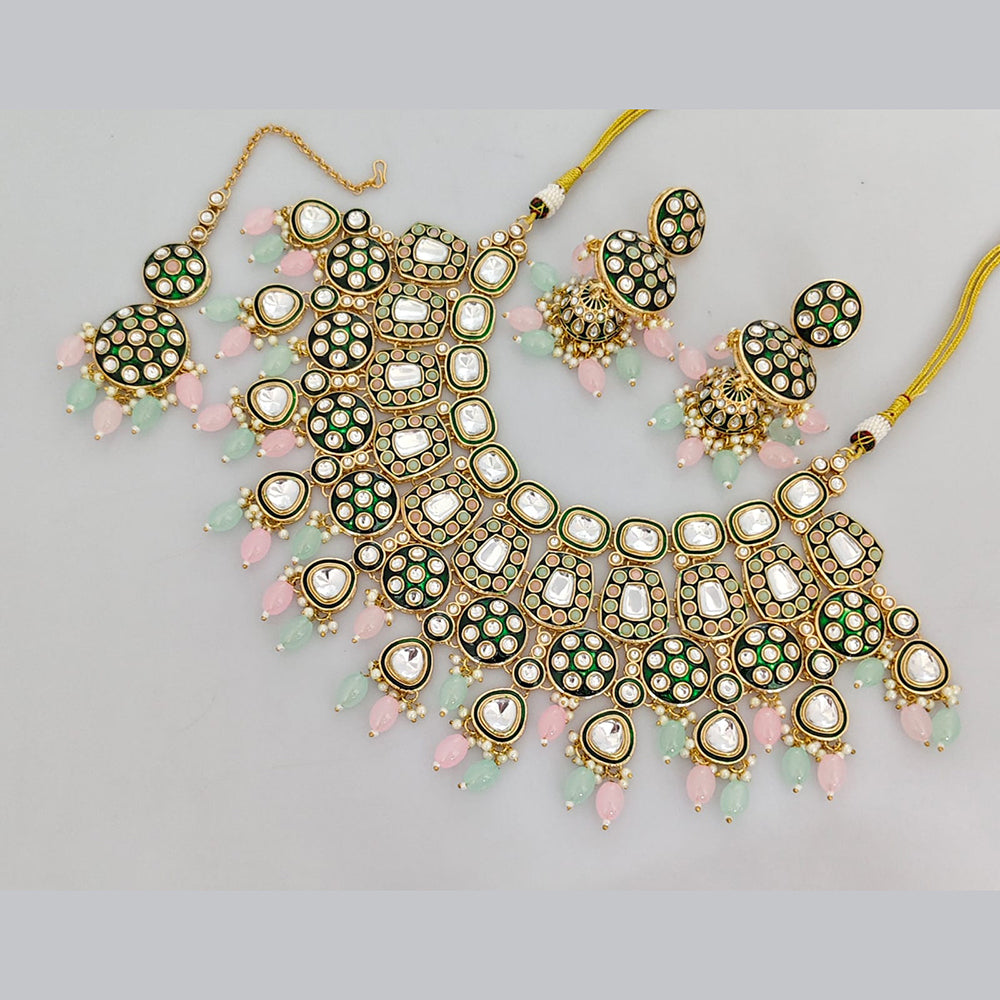 Rajwadi Collection Designer Pota Stone And Pearl Necklace Set