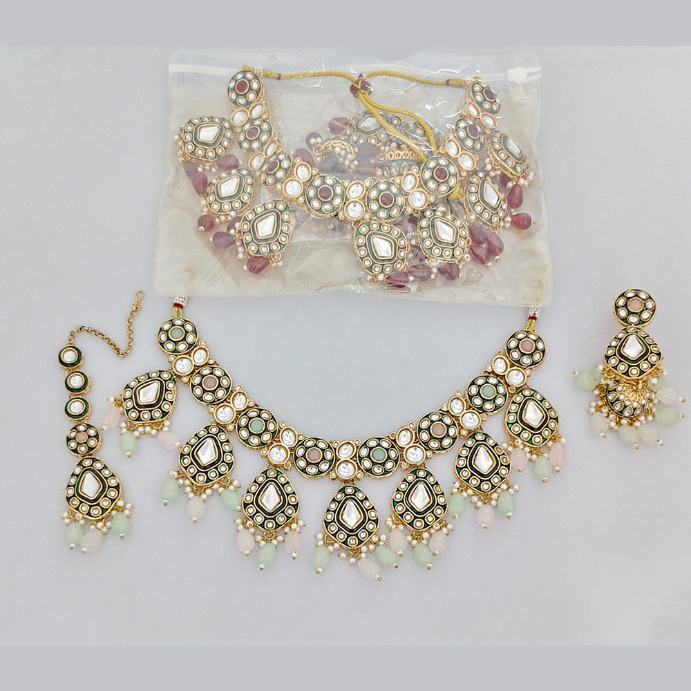 Rajwadi Collection Designer Pota Stone And Pearl Necklace Set