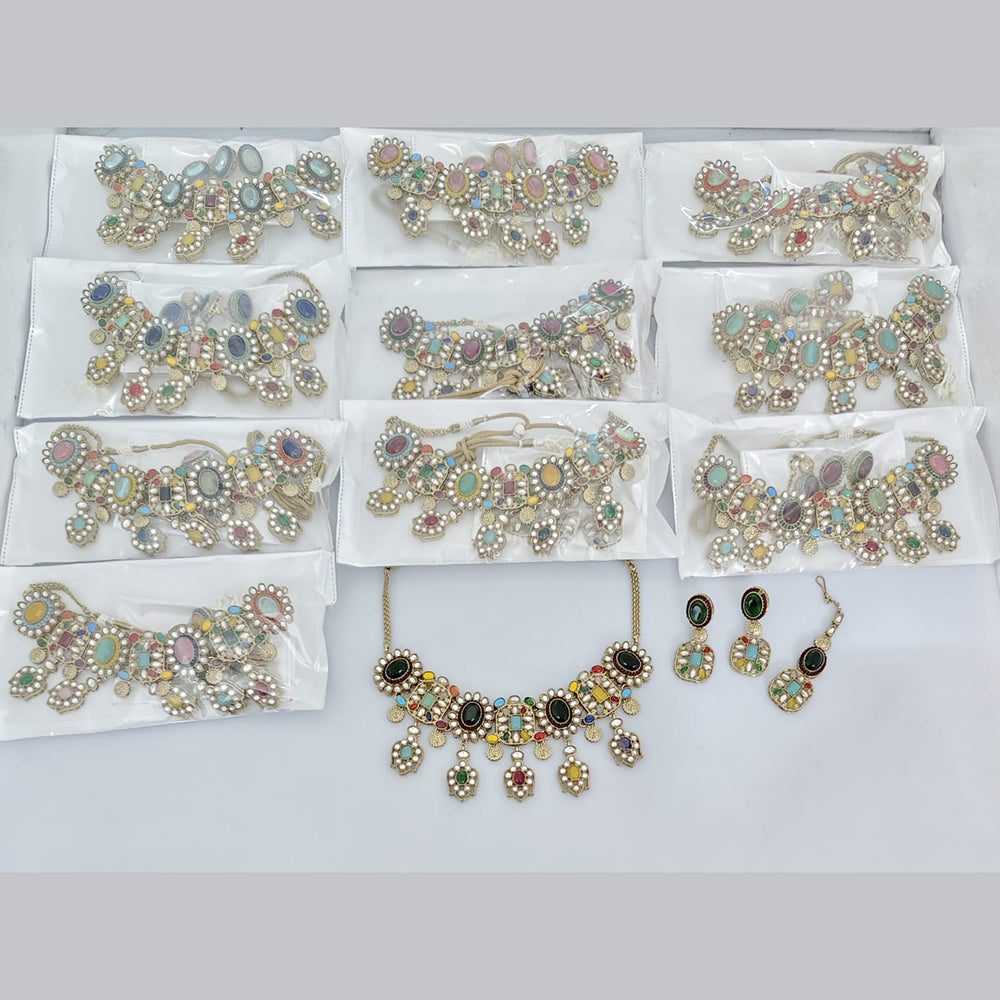 Rajwadi Collection Designer Pota Stone Choker Necklace Set