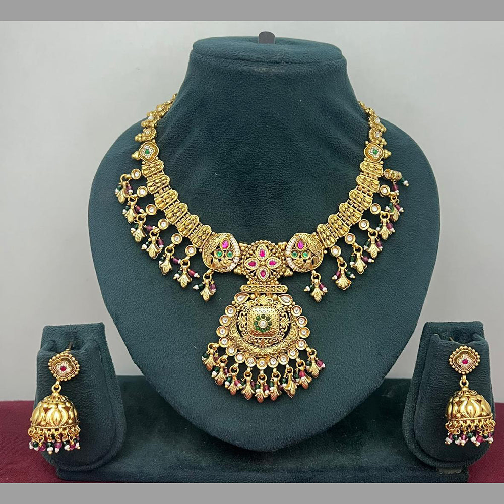 Rajwadi Collection Designer Pota Stone And Pearl Necklace Set