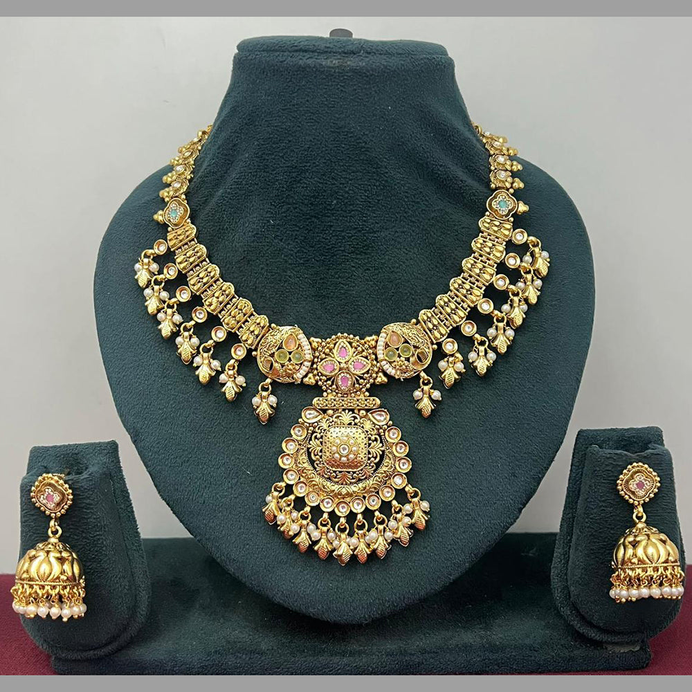 Rajwadi Collection Designer Pota Stone And Pearl Necklace Set