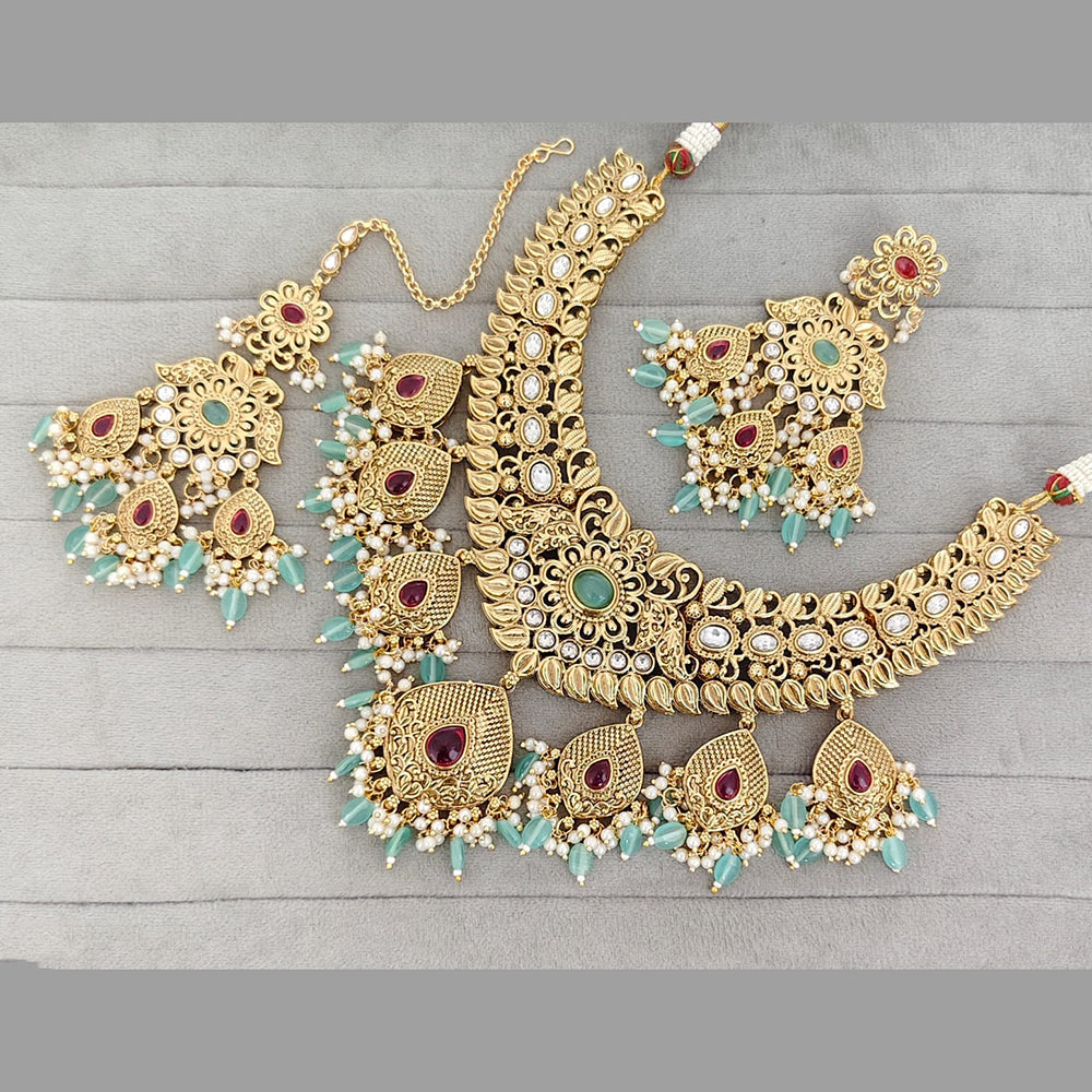 Rajwadi Collection Designer Pota Stone And Pearl Necklace Set