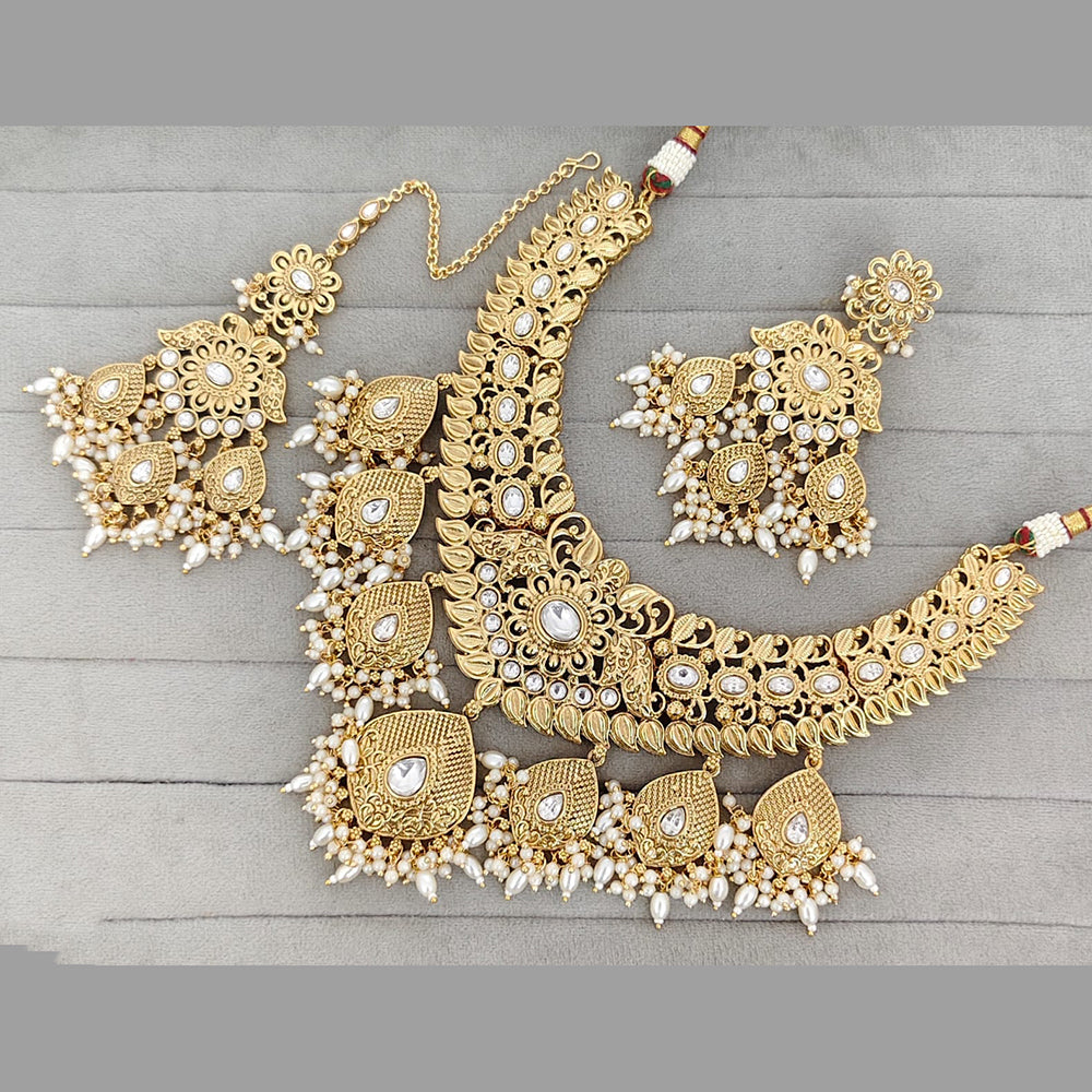 Rajwadi Collection Designer Pota Stone And Pearl Necklace Set