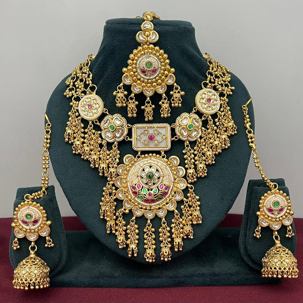 Rajwadi Collection Designer Pota Stone And Pearl Necklace Set