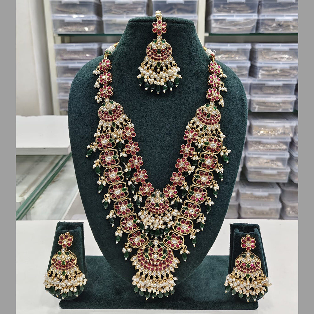 Rajwadi Collection Designer Pota Stone And Pearl Long Necklace Set