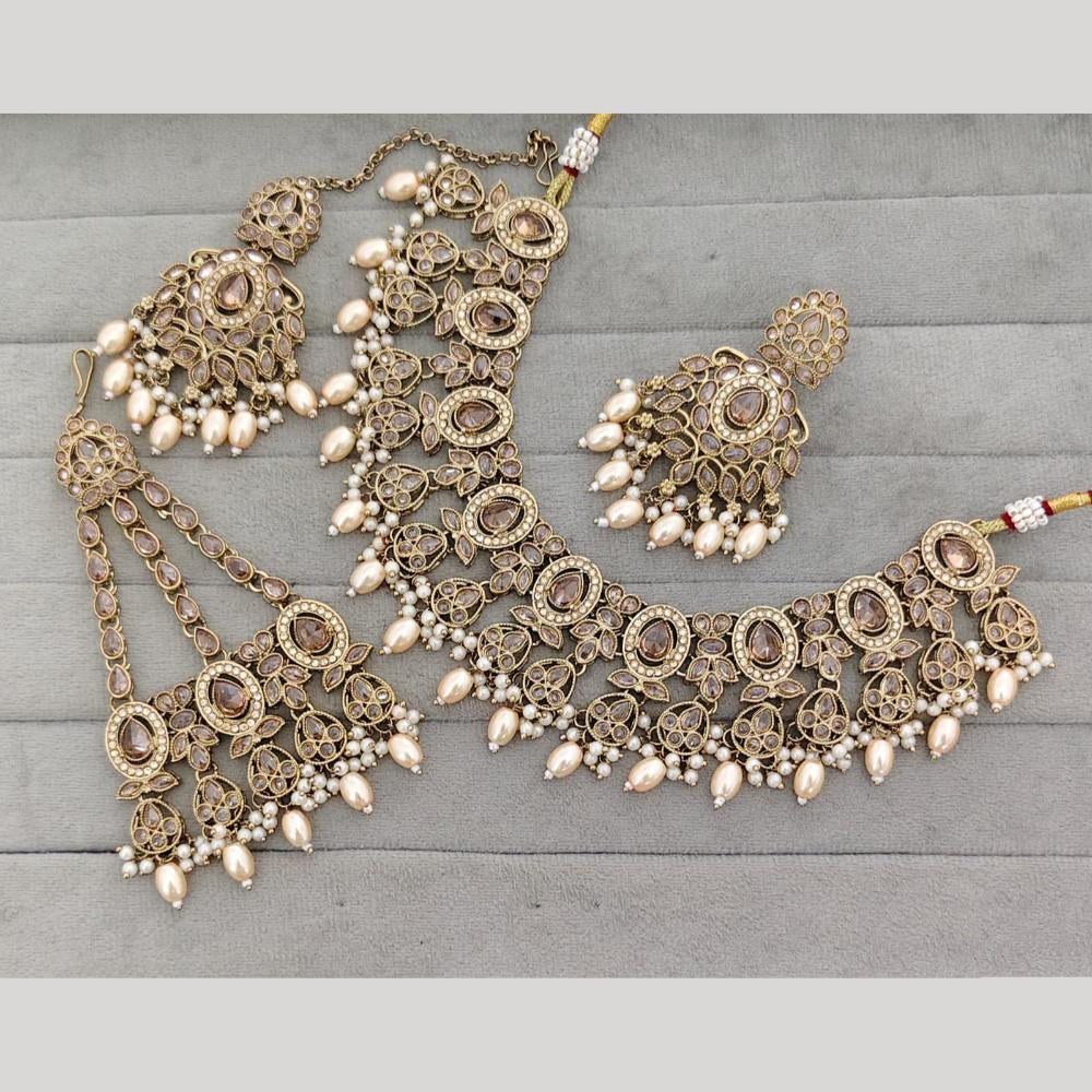 Rajwadi Collection Luxury Crystal Stone And Pearl Designer Necklace Set