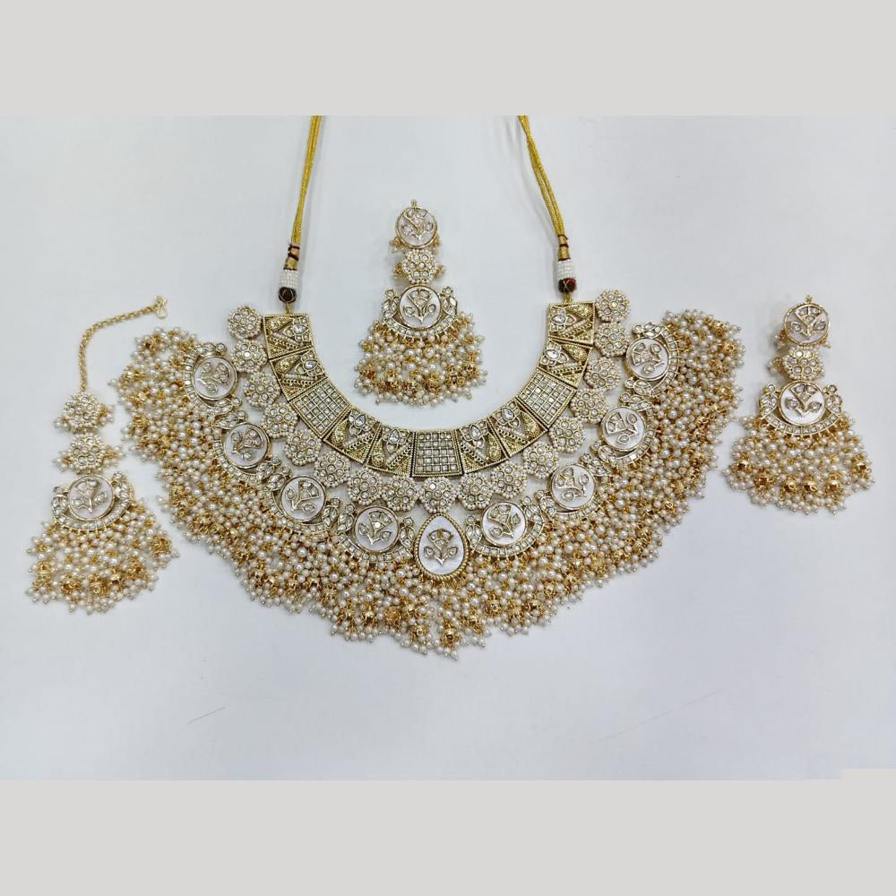Rajwadi Collection Luxury Pota Stone And Pearl Designer Necklace Set