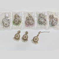 Rajwadi Collection Royal Crystal Stone And Pearl Designer Dangler Earrings With Maangtikka