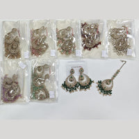 Rajwadi Collection Royal Crystal Stone And Pearl Designer Dangler Earrings With Maangtikka
