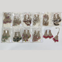 Rajwadi Collection Royal Crystal Stone And Pearl Designer Dangler Earrings With Maangtikka