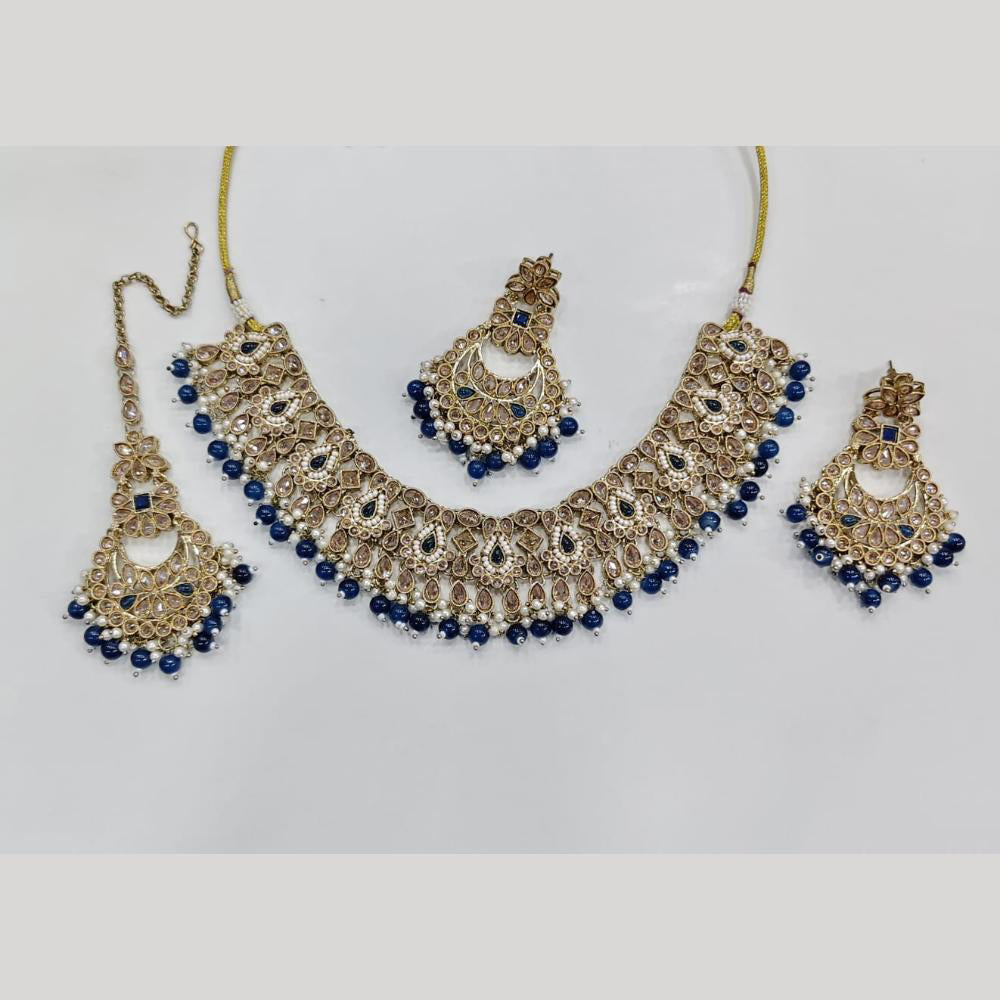 Rajwadi Collection Luxury Crystal Stone And Pearl Designer Necklace Set