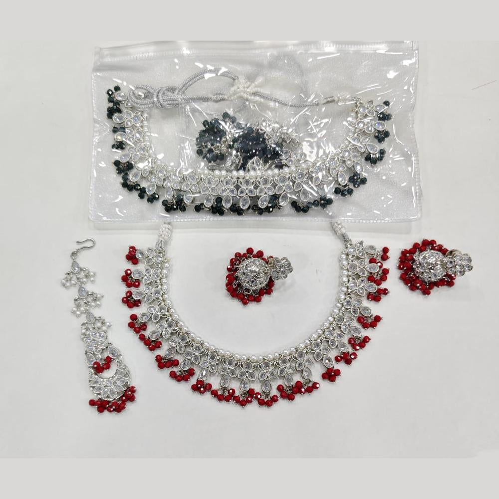 Rajwadi Collection Luxury Crystal Stone And Pearl Designer Necklace Set