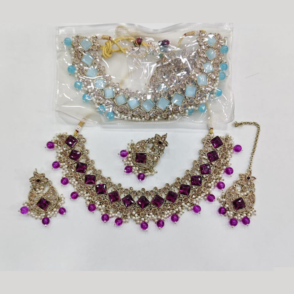 Rajwadi Collection Luxury Crystal Stone And Pearl Designer Necklace Set