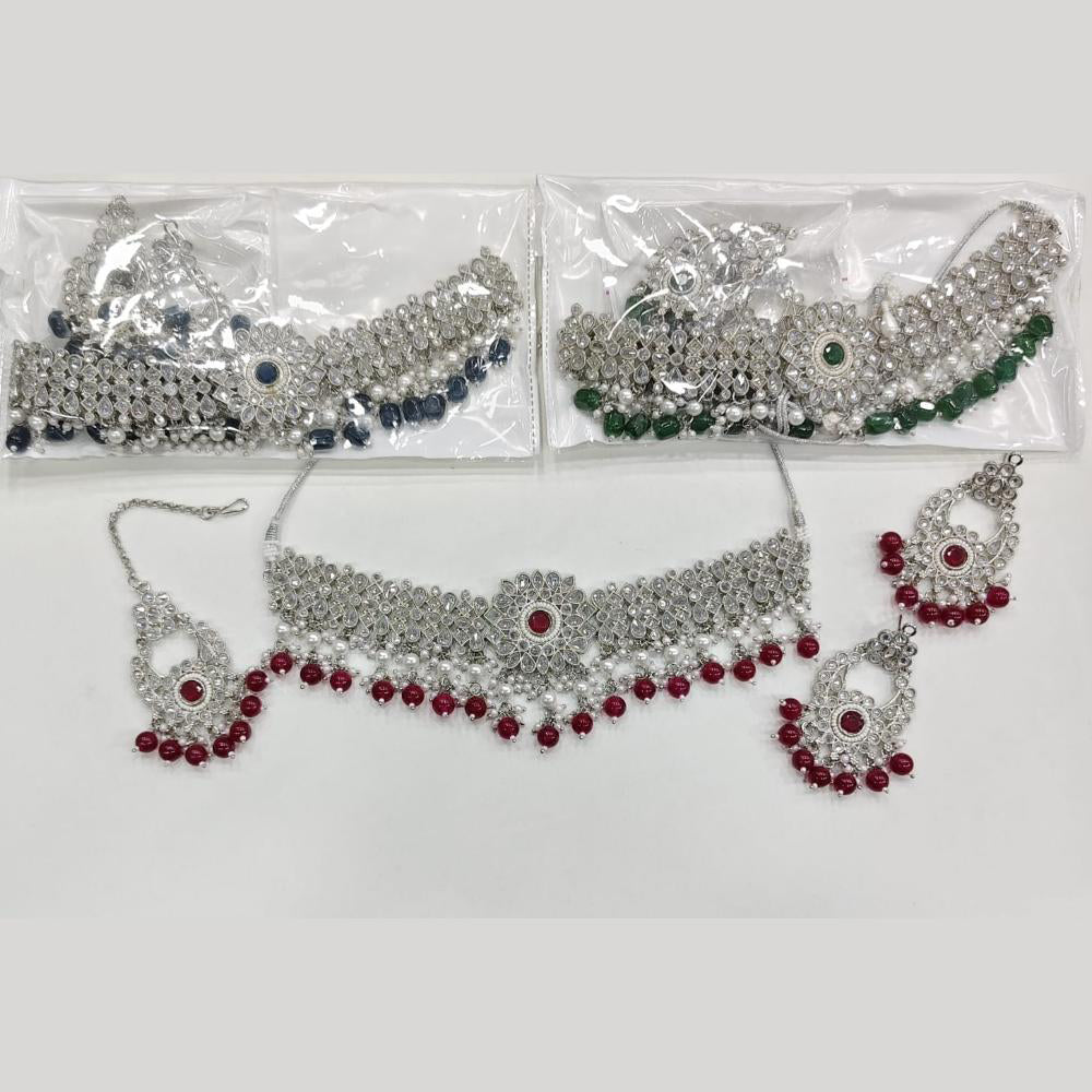 Rajwadi Collection Luxury Crystal Stone And Pearl Designer Choker Necklace Set