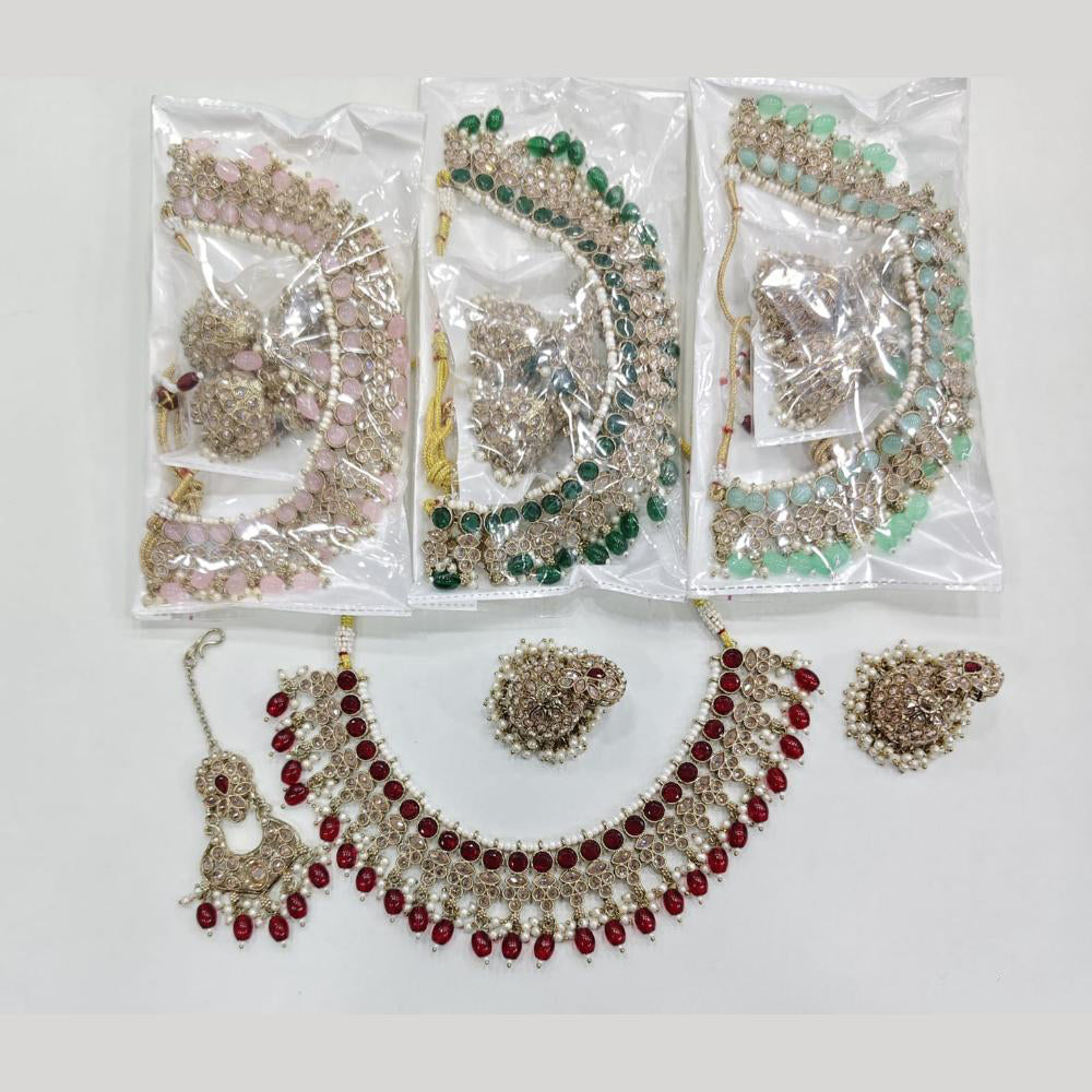 Rajwadi Collection Luxury Crystal Stone And Pearl Designer Necklace Set