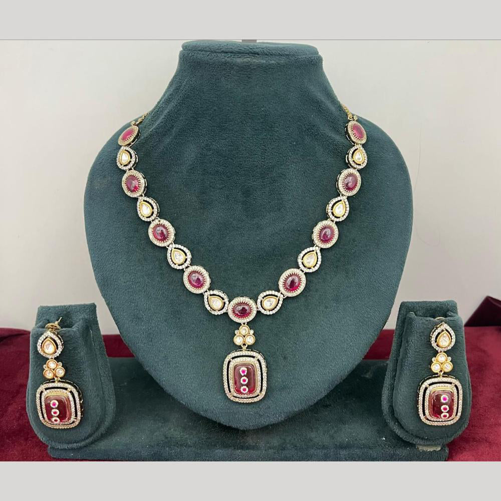 Rajwadi Collection Stylish Pota Stone And Polki Kundan Necklace Set