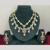 Rajwadi Collection Stylish Pota Stone And Polki Kundan Necklace Set 