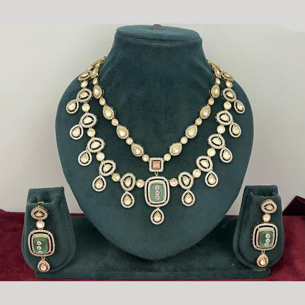 Rajwadi Collection Stylish Pota Stone And Polki Kundan Necklace Set