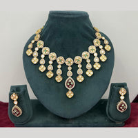 Rajwadi Collection Stylish Pota Stone And Polki Kundan Necklace Set 