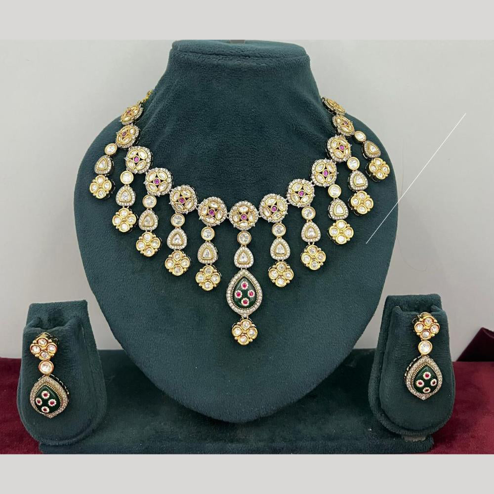 Rajwadi Collection Stylish Pota Stone And Polki Kundan Necklace Set