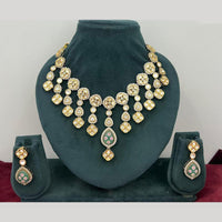 Rajwadi Collection Stylish Pota Stone And Polki Kundan Necklace Set