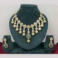 Rajwadi Collection Stylish Pota Stone And Polki Kundan Necklace Set 