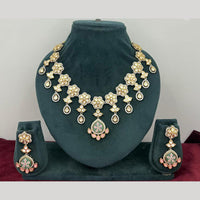 Rajwadi Collection Stylish Pota Stone And Polki Kundan Necklace Set