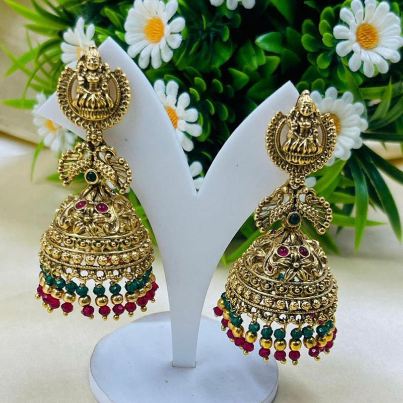 VF Collection Gold Plated Pota Stone Temple Jhumki Earrings