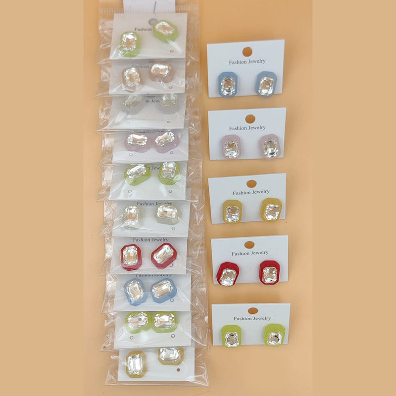 MD Art Crystal Stone Stud Earrings (Mix Color)