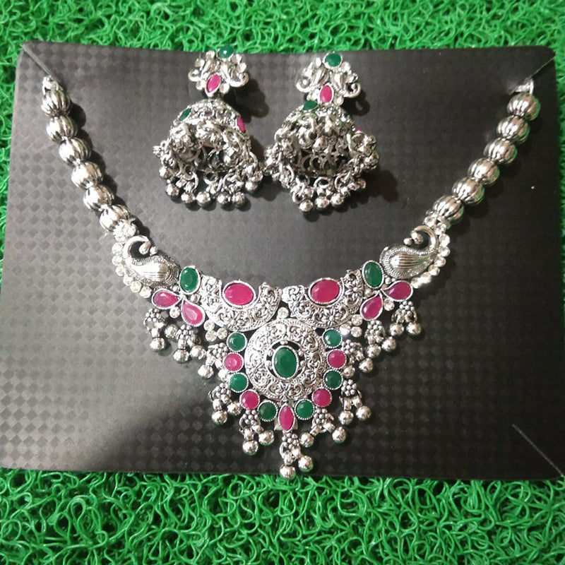 Sanjana Jewels Oxidised Plated Pota Stone Necklace Set