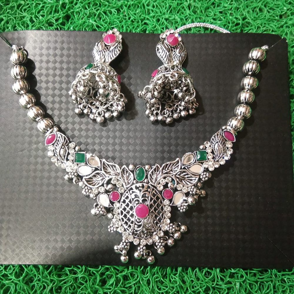 Sanjana Jewels Oxidised Plated Pota Stone Necklace Set