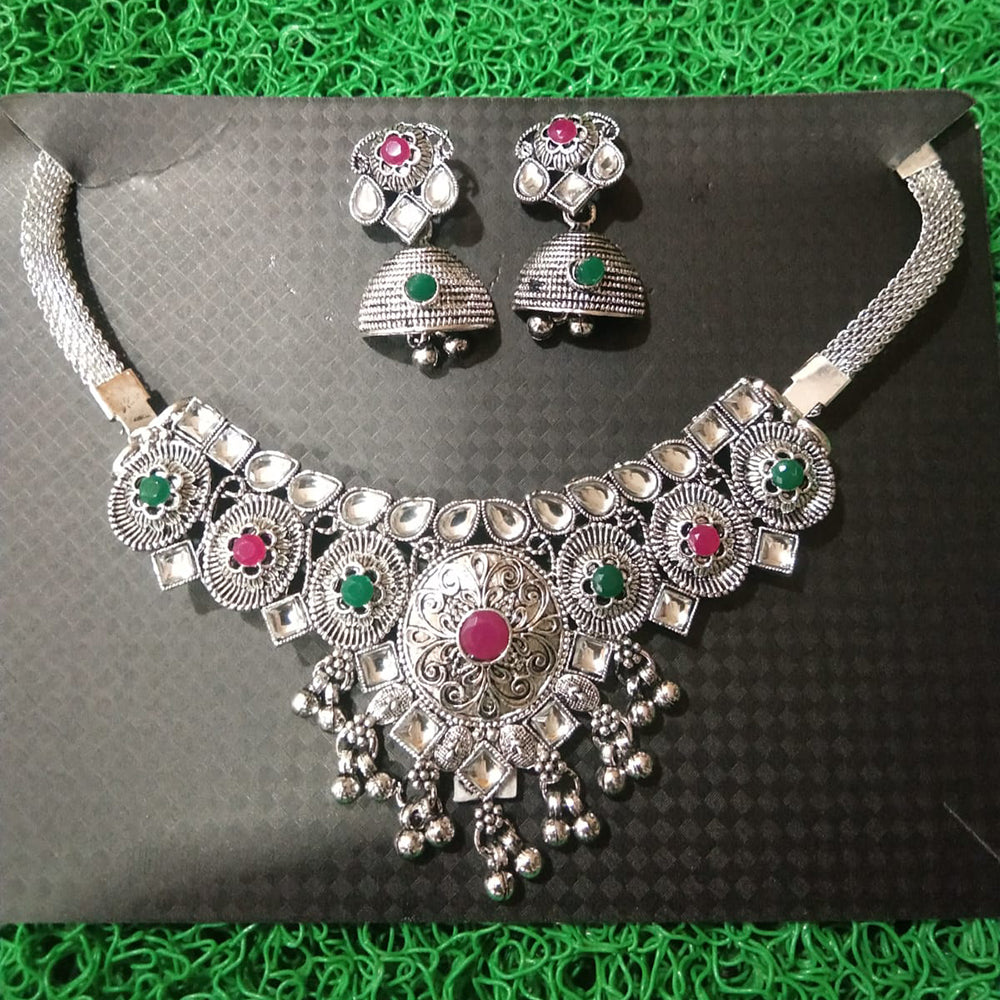 Sanjana Jewels Oxidised Plated Pota Stone Necklace Set