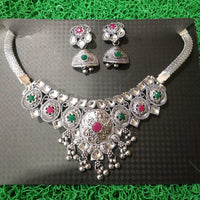 Sanjana Jewels Oxidised Plated Pota Stone Necklace Set