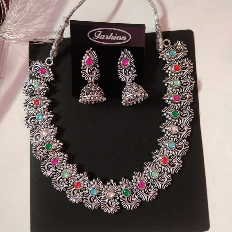 Sanjana Jewels Oxidised Plated Kundan Stone Necklace Set