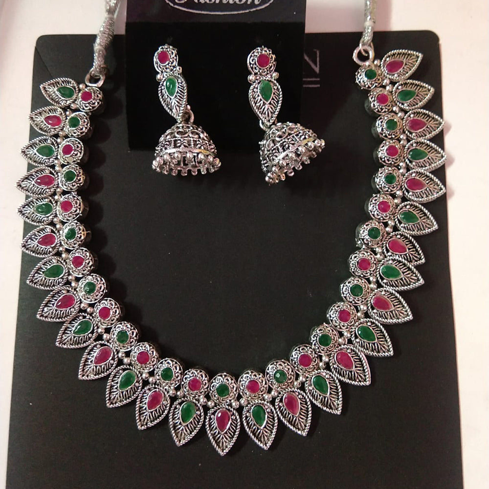 Sanjana Jewels Oxidised Plated Kundan Stone Necklace Set