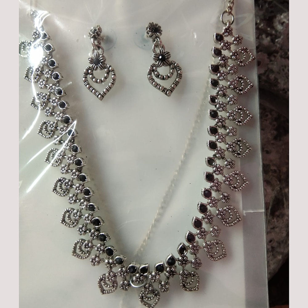 Sanjana Jewels Oxidised Plated Pota Stone Necklace Set