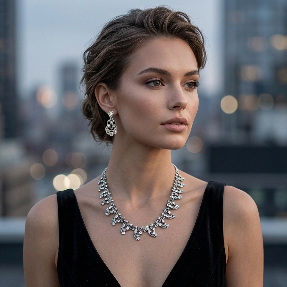 Urthn Silver Plated Elegant Austrian Stone Necklace set(Pack of 3)