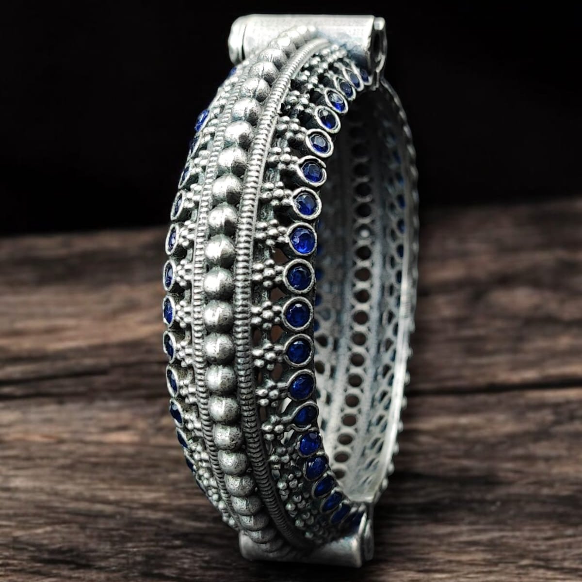 Maharani Jewels Oxidised Plated Pota Stone Openable Bangle