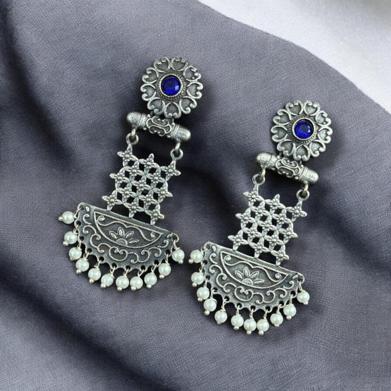 Maharani Jewels Oxidised Plated Pota Stone And Pearls Dangler Earrings