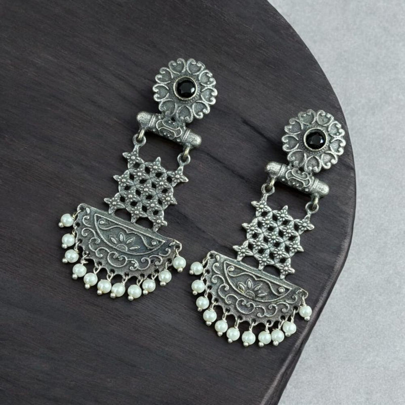 Maharani Jewels Oxidised Plated Pota Stone And Pearls Dangler Earrings